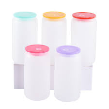 16oz frosted blank sublimation glass cans with Color Lids.