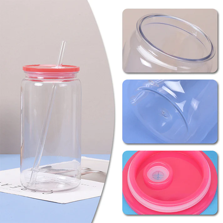 Transparent Acrylic 16oz Plastic Can with Colored PP Lids