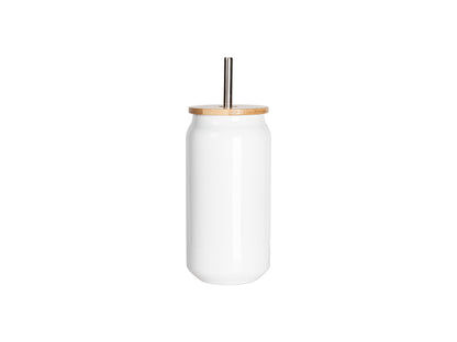 Sublimation Blanks 16oz Double Wall SS Can Mug with Bamboo Lid(White)