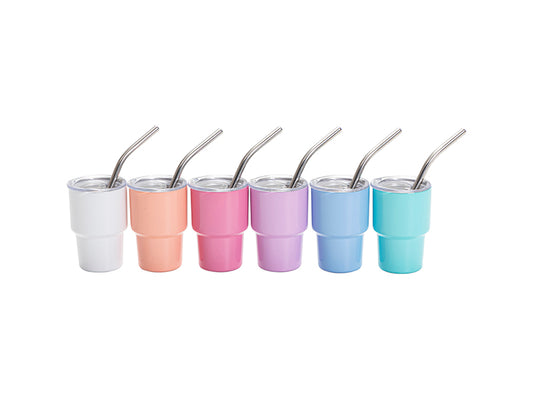 Sublimation Blank 3oz/90ml Mini Sub Stainless Steel Tumbler Shot Glass w/ Straw