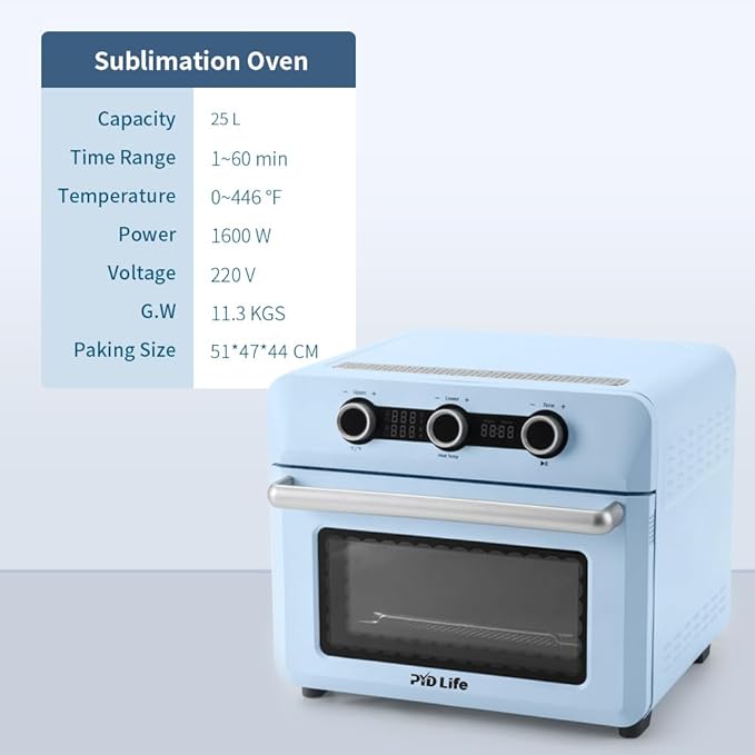Sublimation Oven Machine 25 L 110 V 1600 W Light Blue Convection Oven for Sublimation Blanks