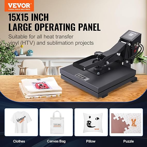VEVOR Heat Press, 15 x 15 inch Digital Heat Press Machine