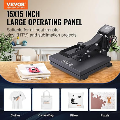 VEVOR Heat Press, 15 x 15 inch Digital Heat Press Machine