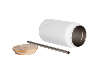 Sublimation Blanks 16oz Double Wall SS Can Mug with Bamboo Lid(White)