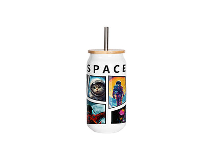 Sublimation Blanks 16oz Double Wall SS Can Mug with Bamboo Lid(White)