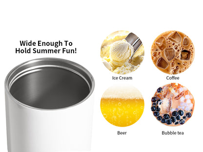 Sublimation Blanks 16oz Double Wall SS Can Mug with Bamboo Lid(White)