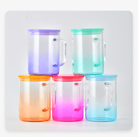 17oz Sublimation Transparent Gradient Glass Mug with Handle
